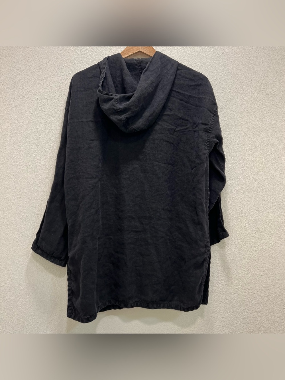 Eileen Fisher Irish Linen Hooded 3 Button Jacket Womens Medium Boxy Lagenlook - Picture 2 of 9